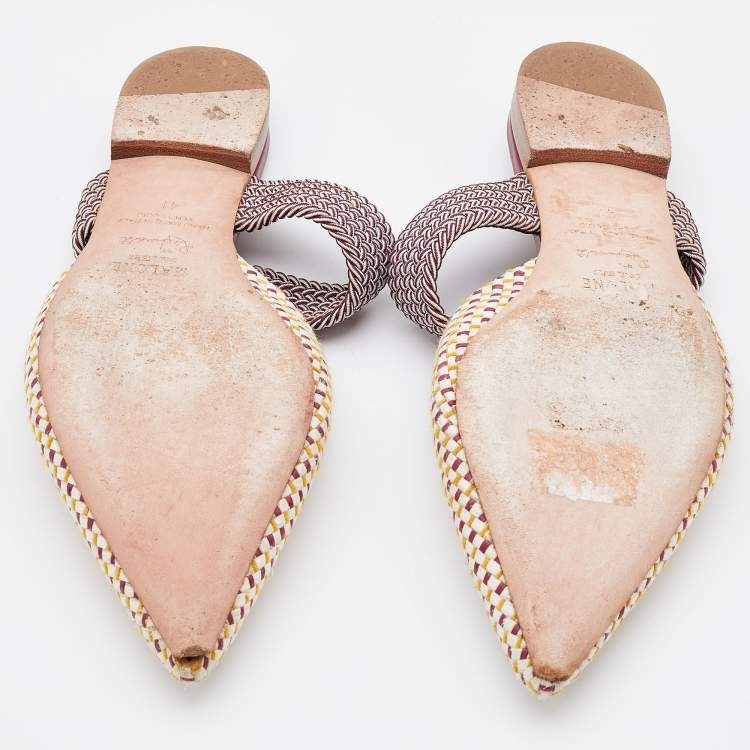 Pre Owned Malone Souliers Multicolor Raffia and Stretch Band Maisie Flat Mules Size 41