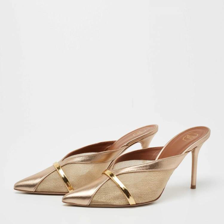 Pre Owned Malone Souliers Metalic Gold/Bronze Mesh and Leather Bobbi Mules Size 38