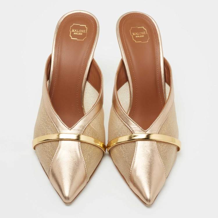 Pre Owned Malone Souliers Metalic Gold/Bronze Mesh and Leather Bobbi Mules Size 38