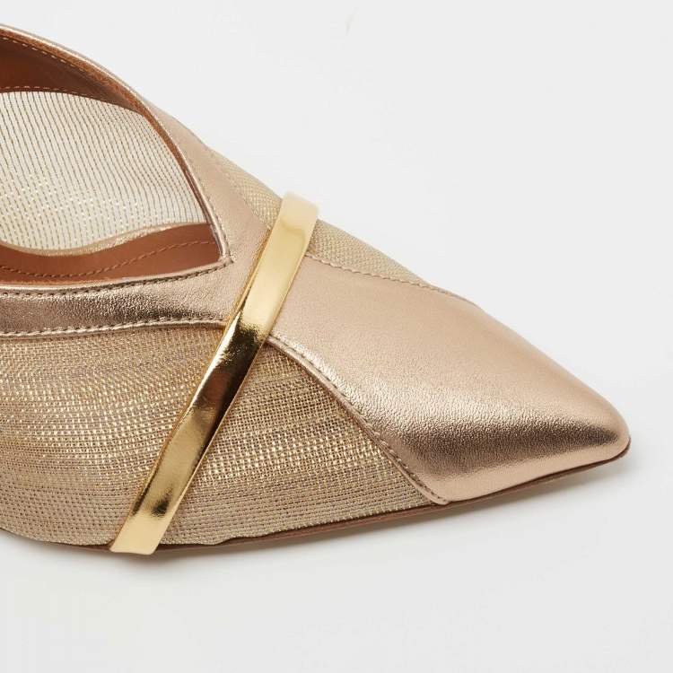Pre Owned Malone Souliers Metalic Gold/Bronze Mesh and Leather Bobbi Mules Size 38