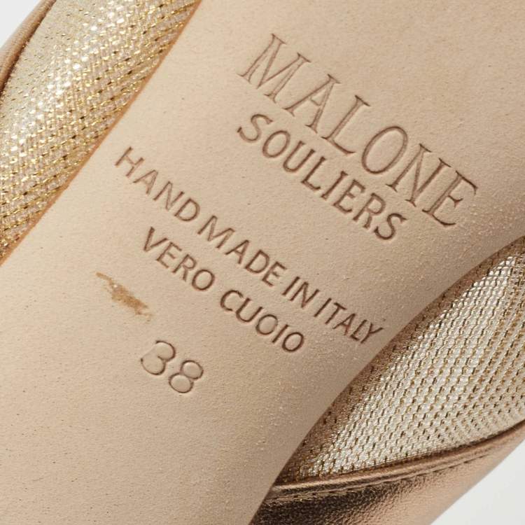 Pre Owned Malone Souliers Metalic Gold/Bronze Mesh and Leather Bobbi Mules Size 38