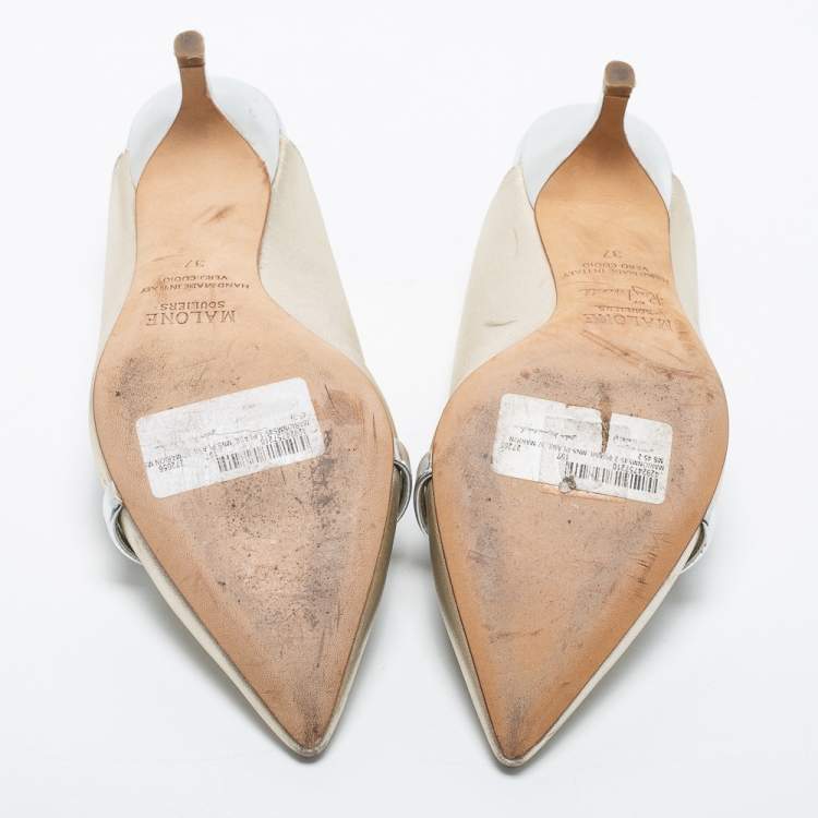Pre Owned Malone Souliers Metallic Gold/Silver Leather Marion Slingback Pumps Size 37