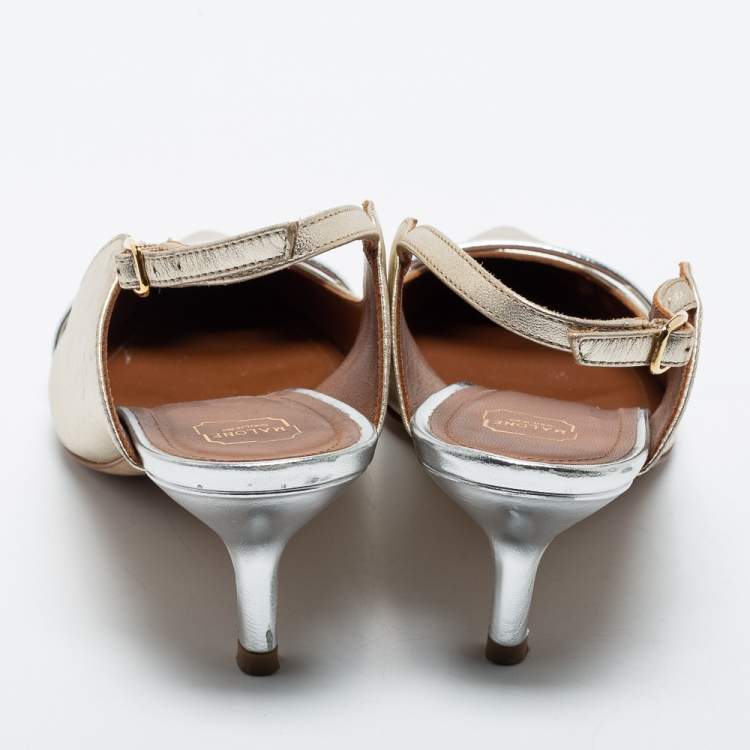 Pre Owned Malone Souliers Metallic Gold/Silver Leather Marion Slingback Pumps Size 37