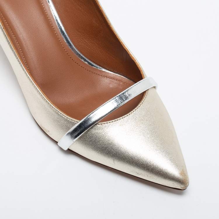 Pre Owned Malone Souliers Metallic Gold/Silver Leather Marion Slingback Pumps Size 37