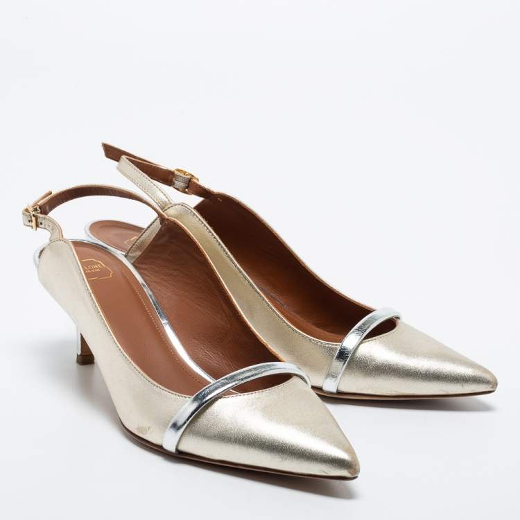 Pre Owned Malone Souliers Metallic Gold/Silver Leather Marion Slingback Pumps Size 37