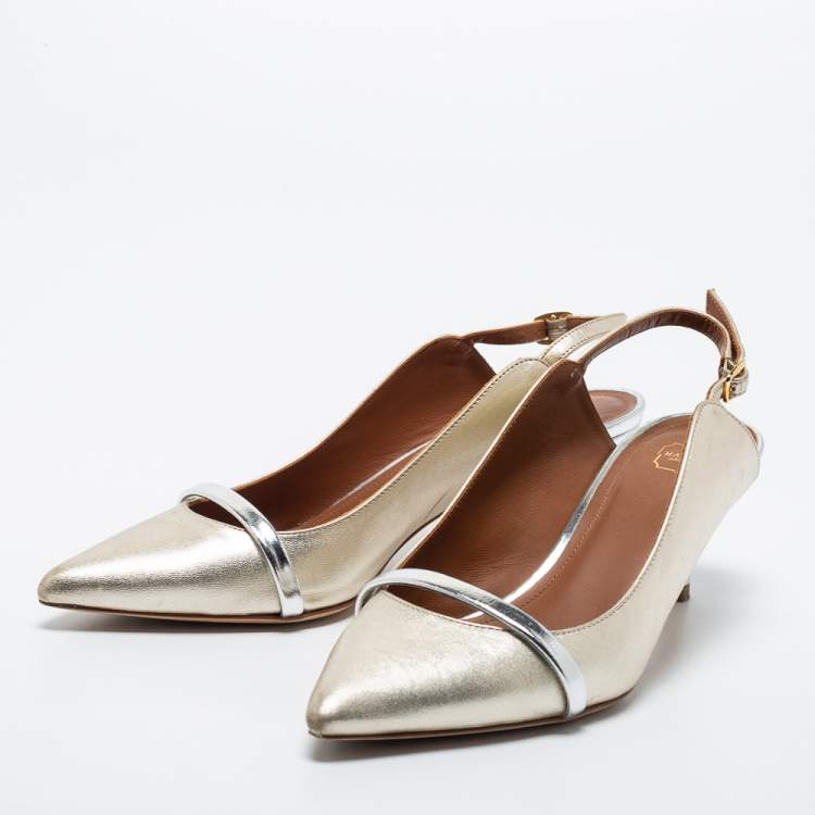 Pre Owned Malone Souliers Metallic Gold/Silver Leather Marion Slingback Pumps Size 37