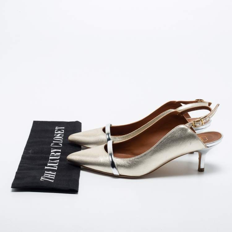 Pre Owned Malone Souliers Metallic Gold/Silver Leather Marion Slingback Pumps Size 37