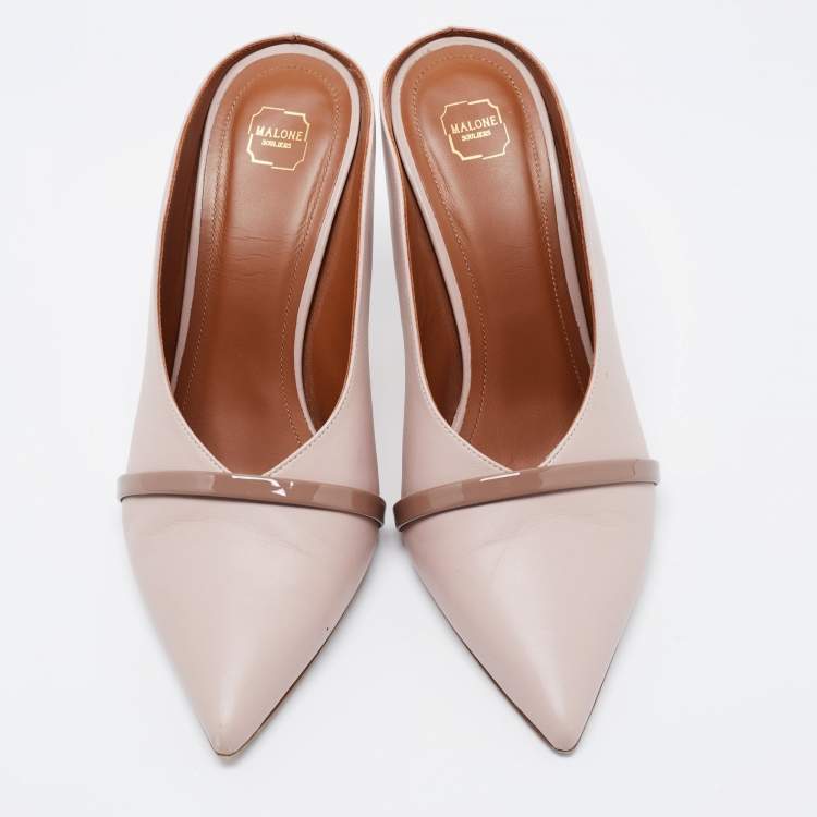 Pre Owned Malone Souliers Beige Leather Jake Pointed Toe Mules Size 38.5