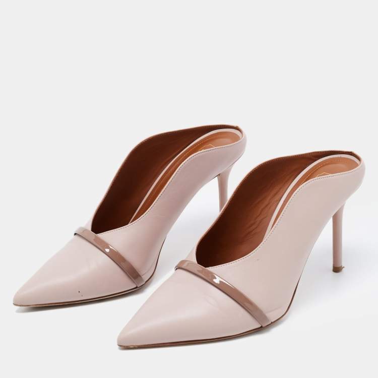 Pre Owned Malone Souliers Beige Leather Jake Pointed Toe Mules Size 38.5