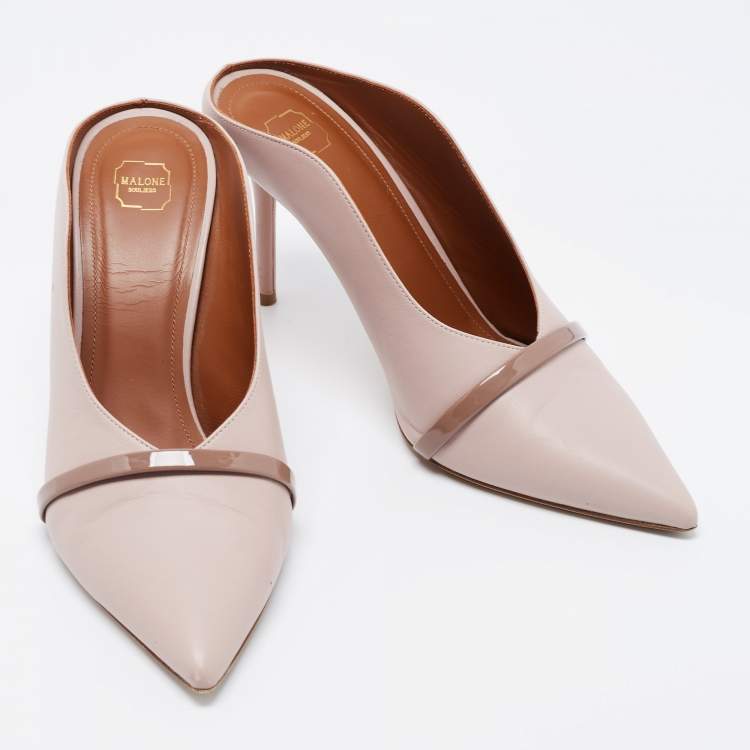 Pre Owned Malone Souliers Beige Leather Jake Pointed Toe Mules Size 38.5