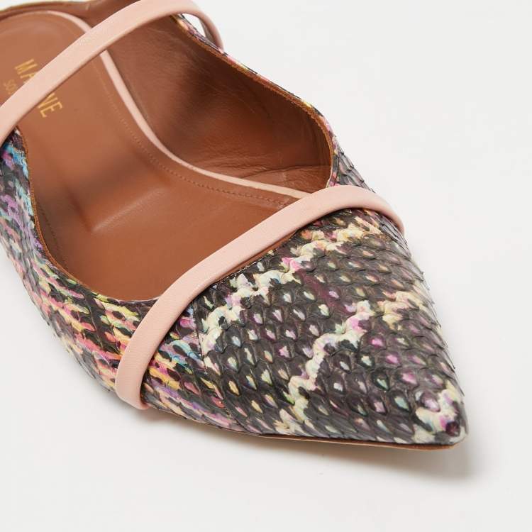 Pre Owned Malone Souliers Multicolor Python Leather Maureen Flat Mules Size 41.5