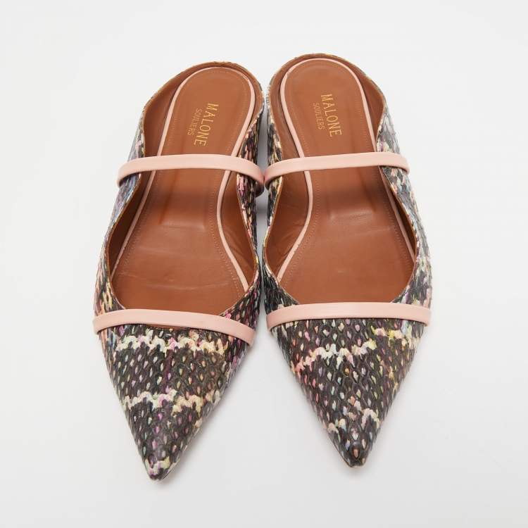 Pre Owned Malone Souliers Multicolor Python Leather Maureen Flat Mules Size 41.5