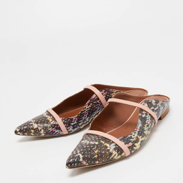Pre Owned Malone Souliers Multicolor Python Leather Maureen Flat Mules Size 41.5