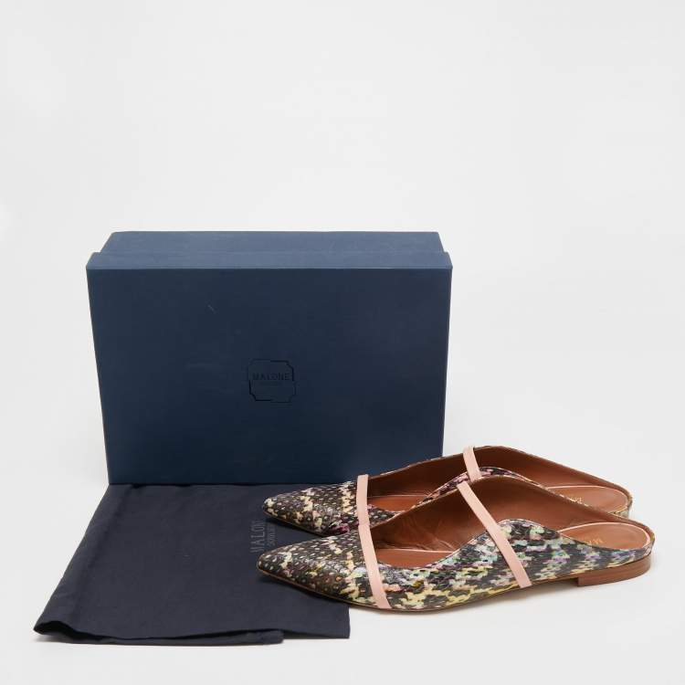 Pre Owned Malone Souliers Multicolor Python Leather Maureen Flat Mules Size 41.5