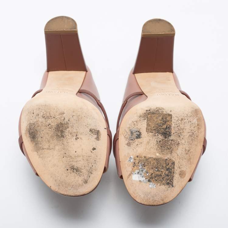 Pre Owned Malone Souliers Dusty Pink Leather Norah Block Heel Mules Size 38.5