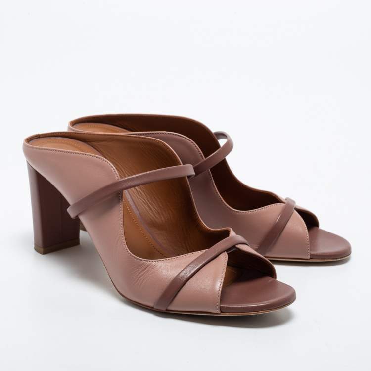 Pre Owned Malone Souliers Dusty Pink Leather Norah Block Heel Mules Size 38.5