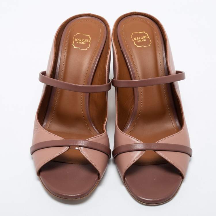Pre Owned Malone Souliers Dusty Pink Leather Norah Block Heel Mules Size 38.5