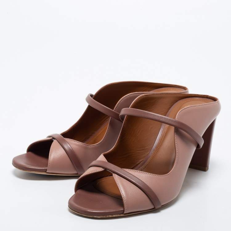 Pre Owned Malone Souliers Dusty Pink Leather Norah Block Heel Mules Size 38.5