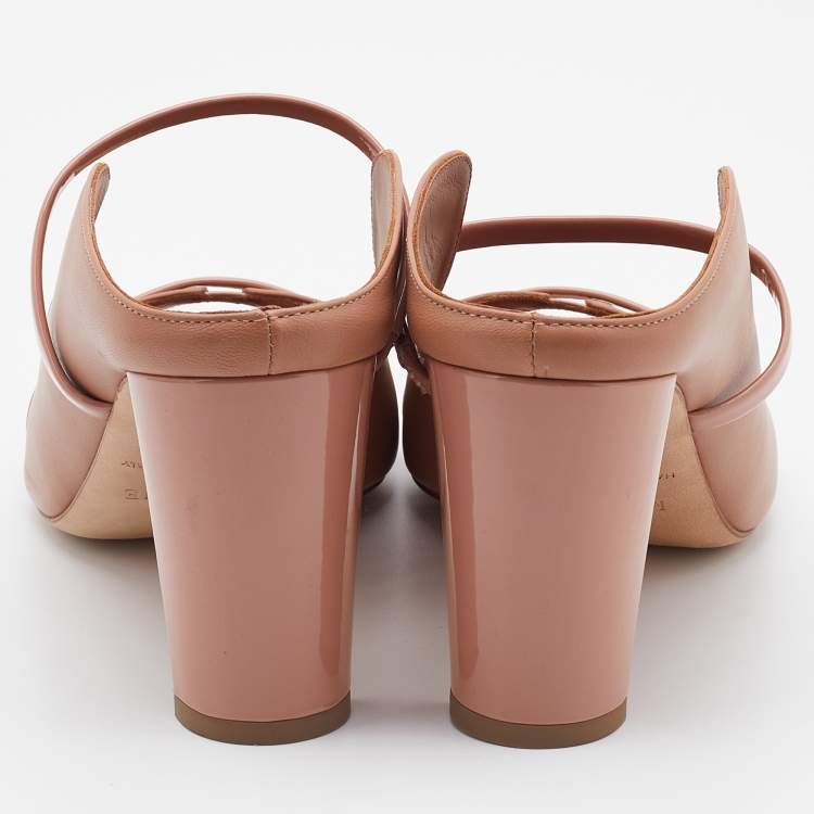 Pre Owned Malone Souliers Nude Leather and Patent Maureen Block Heel Mules Size 41.5