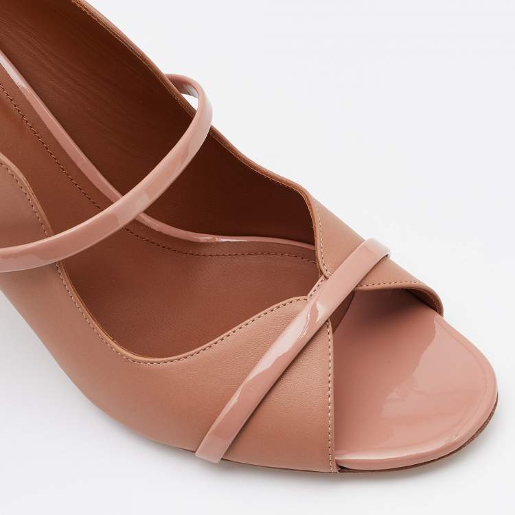 Pre Owned Malone Souliers Nude Leather and Patent Maureen Block Heel Mules Size 41.5