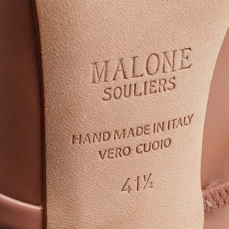 Pre Owned Malone Souliers Nude Leather and Patent Maureen Block Heel Mules Size 41.5