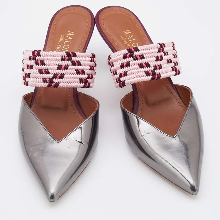 Pre Owned Malone Souliers Multicolor Patent Leather and Stretch Band Maisie Mules Size 37.5
