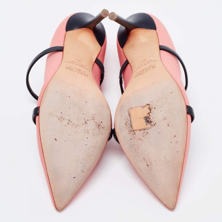Pre Owned Malone Souliers Peach/Black Leather Maureen Pumps Size 38