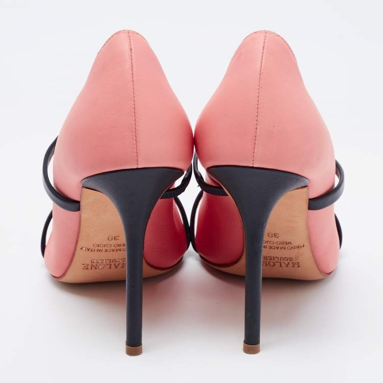 Pre Owned Malone Souliers Peach/Black Leather Maureen Pumps Size 38