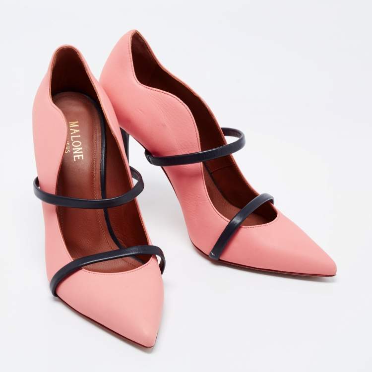 Pre Owned Malone Souliers Peach/Black Leather Maureen Pumps Size 38