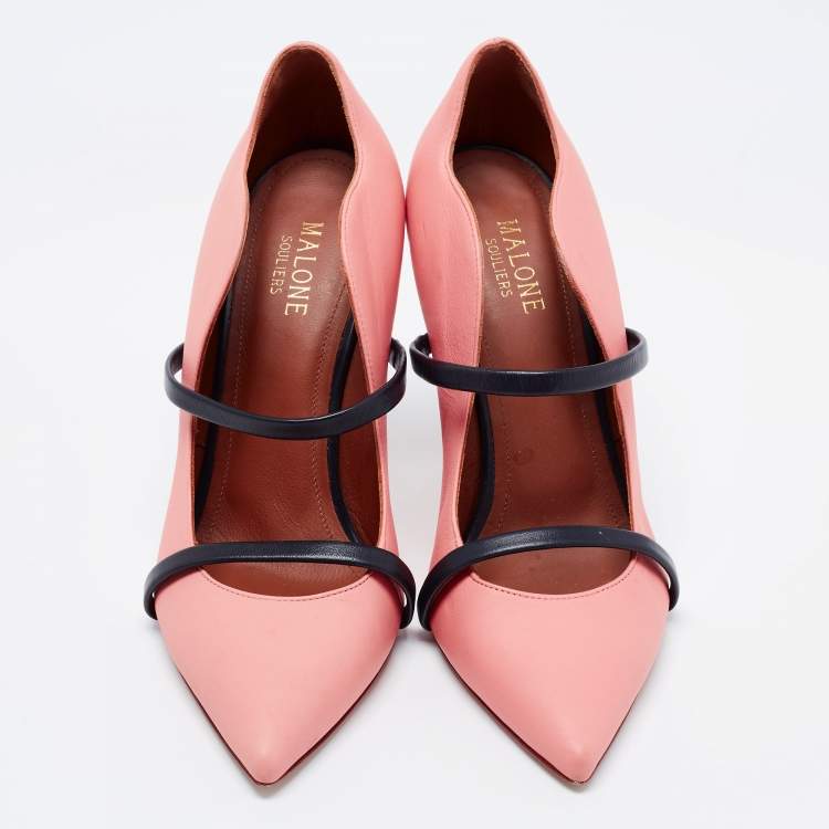 Pre Owned Malone Souliers Peach/Black Leather Maureen Pumps Size 38