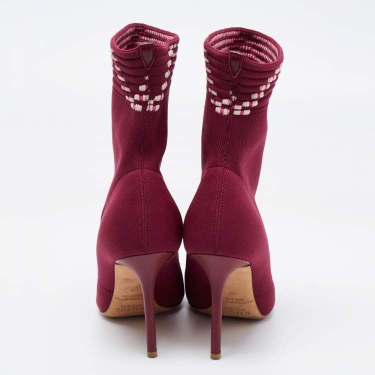Pre Owned Malone Souliers Plum Knit Fabric Mariah Ankle Boots Size 36
