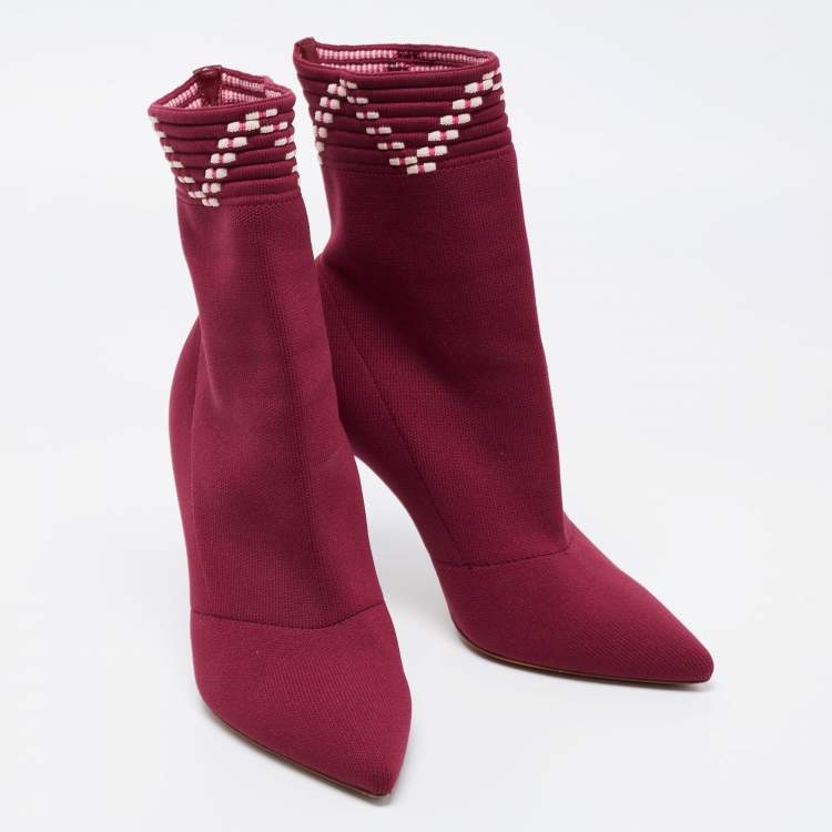 Pre Owned Malone Souliers Plum Knit Fabric Mariah Ankle Boots Size 36