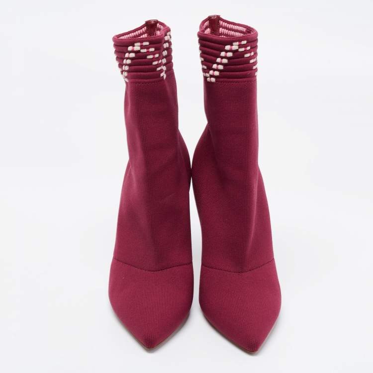 Pre Owned Malone Souliers Plum Knit Fabric Mariah Ankle Boots Size 36