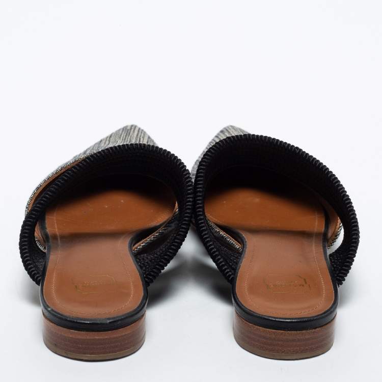 مملوكة مسبقًا Malone Souliers Black/Beige Embroidered Fabric Maisie Pointed-Toe Flats Size 36