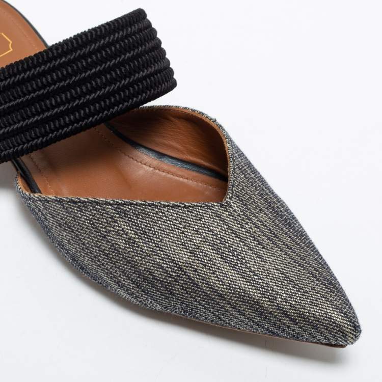 مملوكة مسبقًا Malone Souliers Black/Beige Embroidered Fabric Maisie Pointed-Toe Flats Size 36