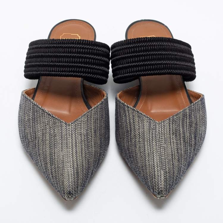 مملوكة مسبقًا Malone Souliers Black/Beige Embroidered Fabric Maisie Pointed-Toe Flats Size 36