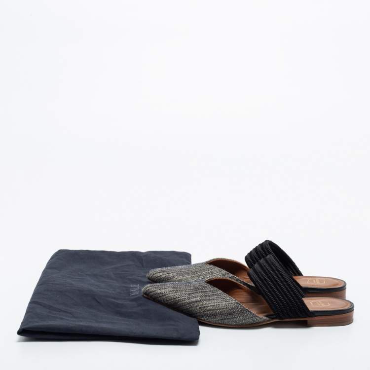 مملوكة مسبقًا Malone Souliers Black/Beige Embroidered Fabric Maisie Pointed-Toe Flats Size 36