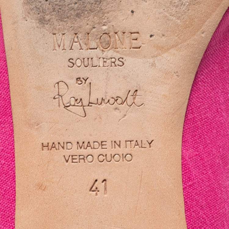 Pre Owned Malone Souliers Pink/White Canvas and Leather Slingback Flats Size 41