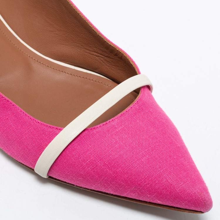 Pre Owned Malone Souliers Pink/White Canvas and Leather Slingback Flats Size 41