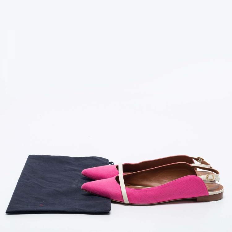 Pre Owned Malone Souliers Pink/White Canvas and Leather Slingback Flats Size 41