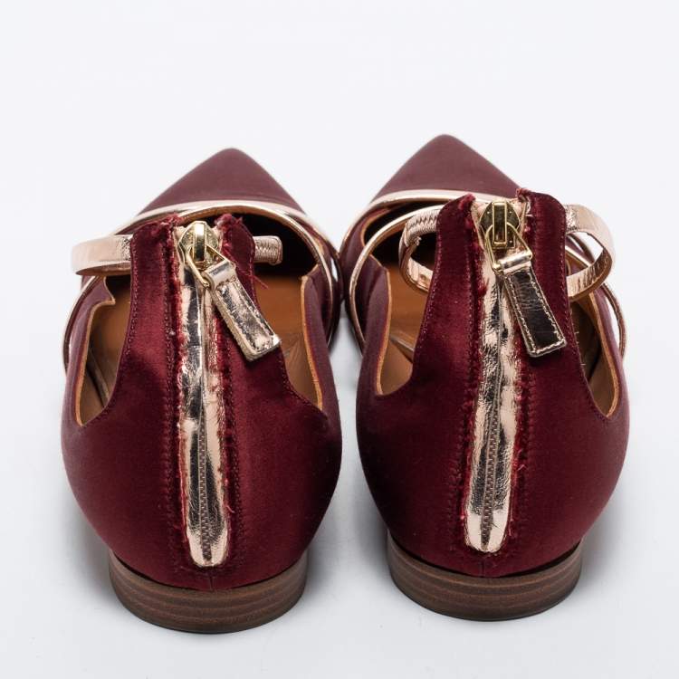 مملوكة مسبقًا Malone Souliers Burgundy/Leather Satin Maureen  Ballet Flats Size 40