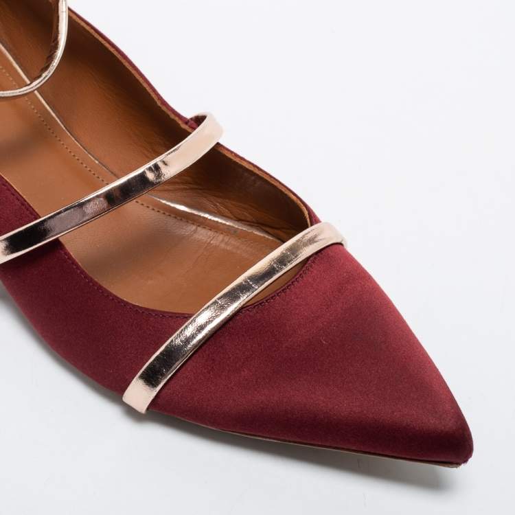مملوكة مسبقًا Malone Souliers Burgundy/Leather Satin Maureen  Ballet Flats Size 40
