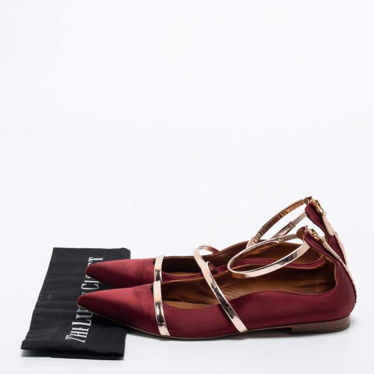 مملوكة مسبقًا Malone Souliers Burgundy/Leather Satin Maureen  Ballet Flats Size 40