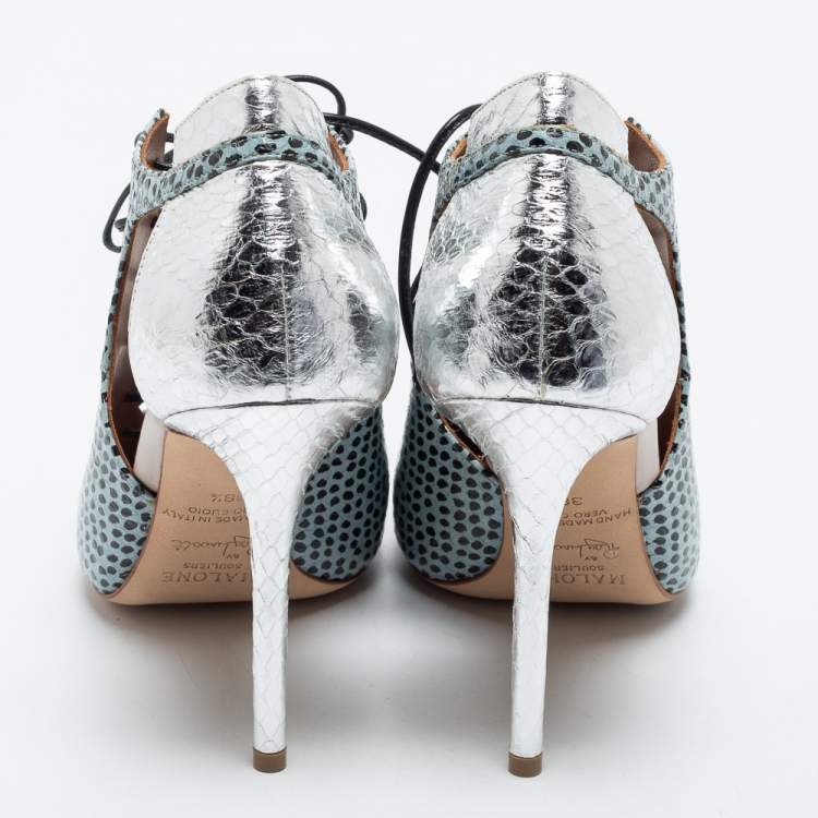 مملوكة مسبقًا Malone Souliers Multicolor Snakeskin Montana Lace Up Booties Size 38.5