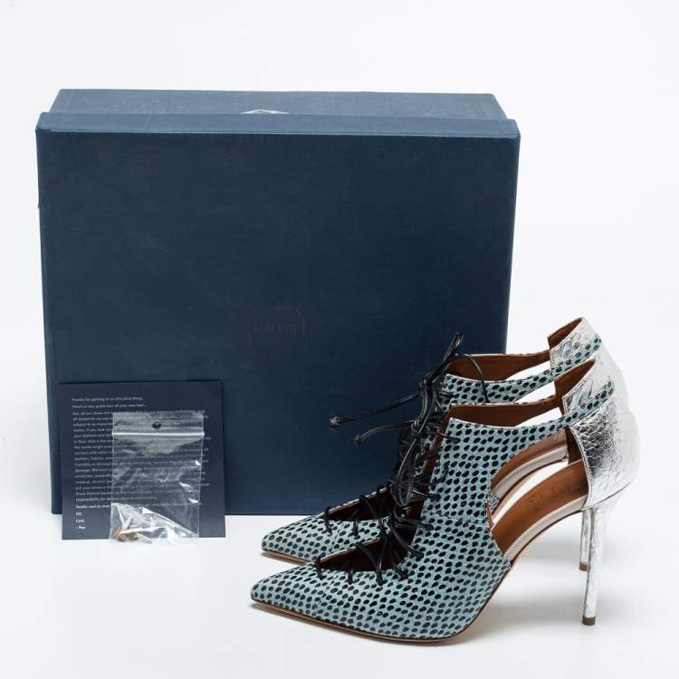 مملوكة مسبقًا Malone Souliers Multicolor Snakeskin Montana Lace Up Booties Size 38.5