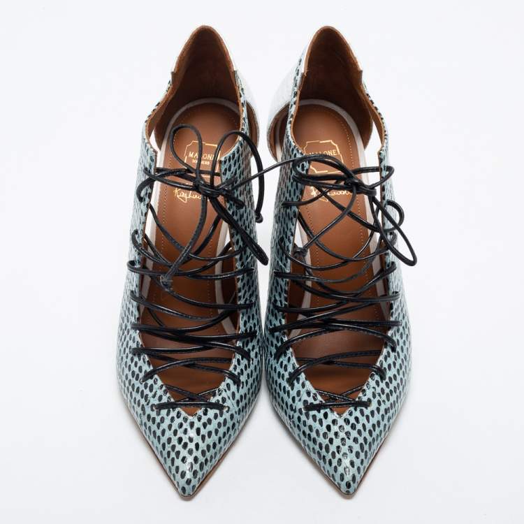مملوكة مسبقًا Malone Souliers Multicolor Snakeskin Montana Lace Up Booties Size 38.5