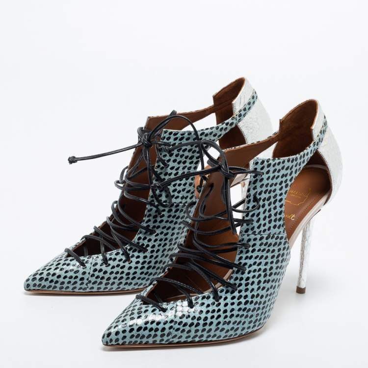 مملوكة مسبقًا Malone Souliers Multicolor Snakeskin Montana Lace Up Booties Size 38.5