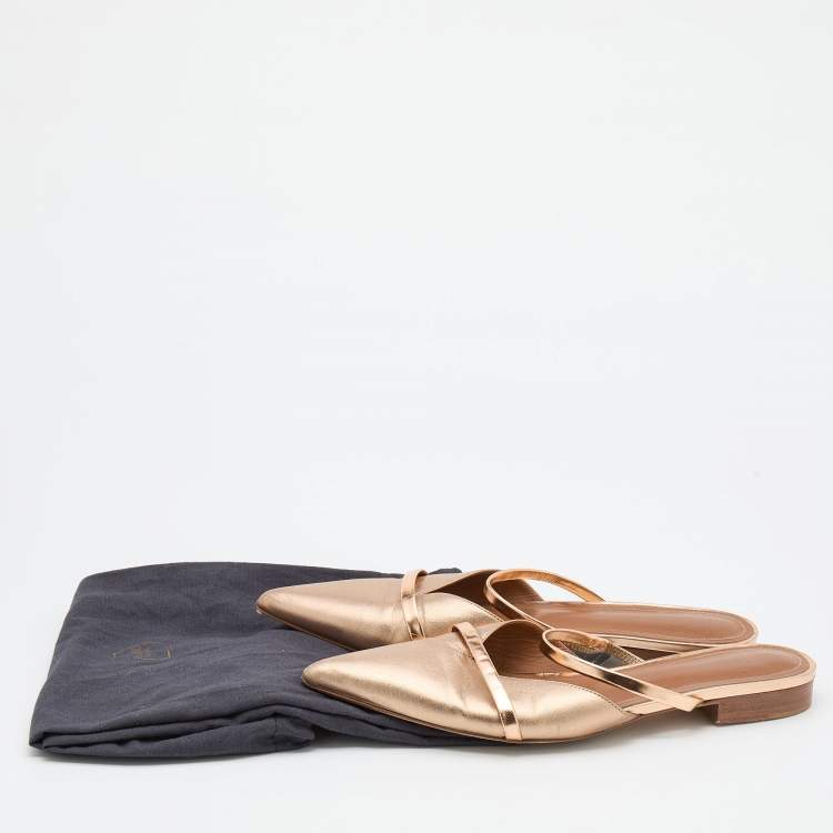 Pre Owned Malone Souliers Gold Leather Maureen Pointed Toe Flat Mules Size 39