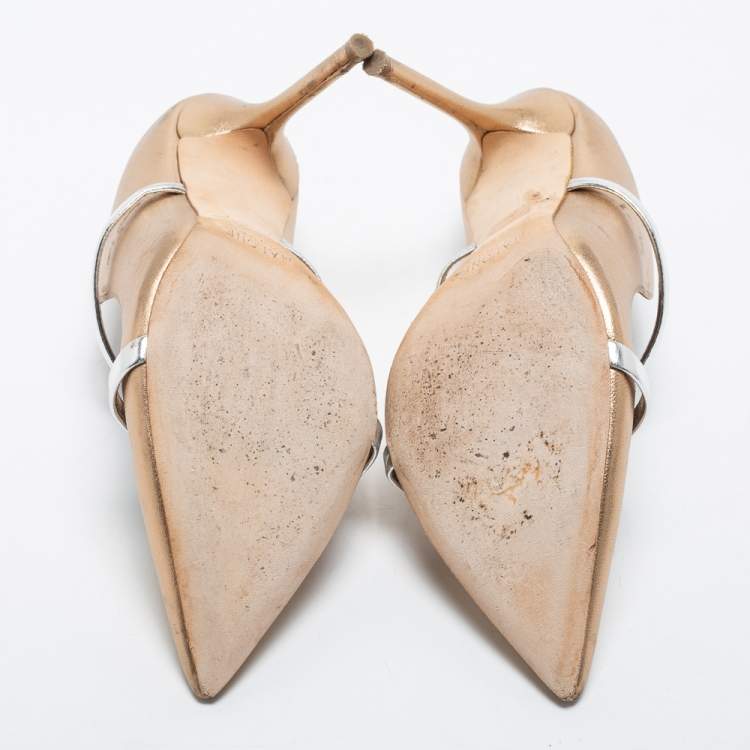 Pre Owned Malone Souliers  Metallic Gold Leather  Maureen Mules Size 41