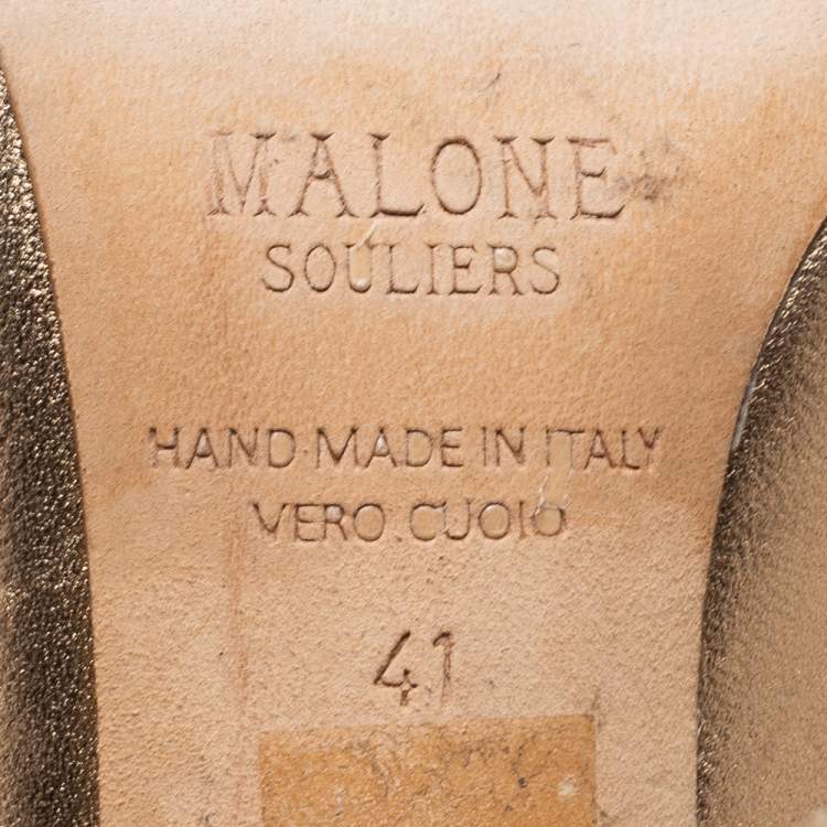 Pre Owned Malone Souliers  Metallic Gold Leather  Maureen Mules Size 41
